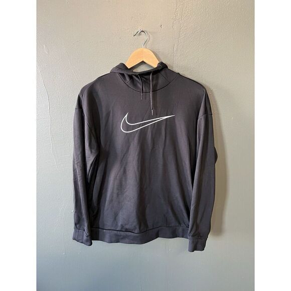 Nike Mens Black Pullover Hooded Sweatshirt Size Medium Swoosh Graphic - Picture 1 of 3